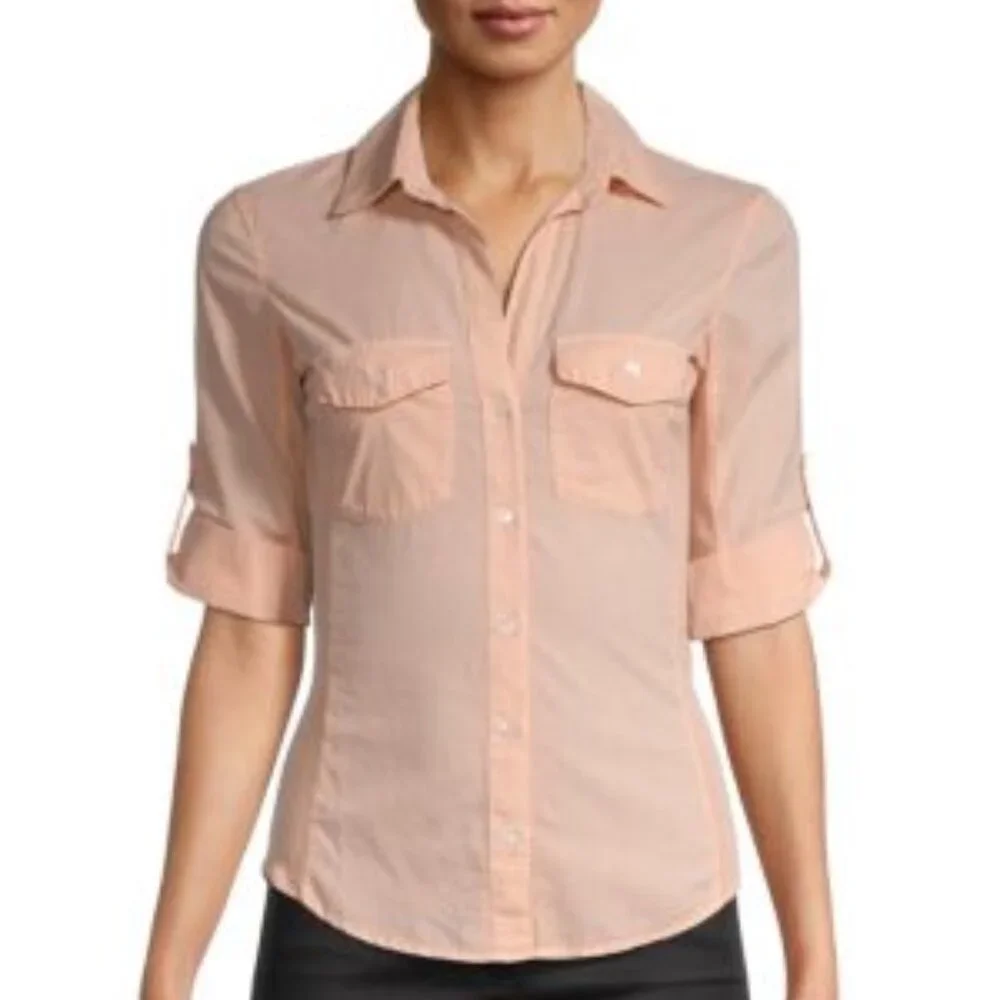 🏷 James Perse Dusty Rose Contrast Panel Standard Button Up Shirt - Picture 2 of 13